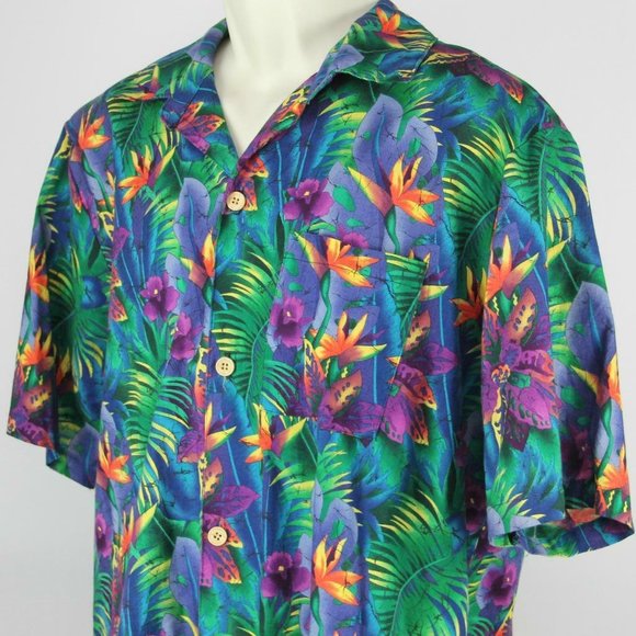 Comfort Zone USA Made Hawaiian Luau Camp Shirt Vivid Bird of Paradise & Iris XL - Picture 6 of 7